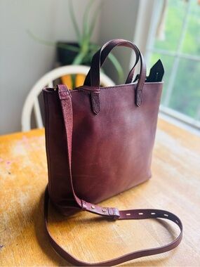 Madewell Dark Brown Leather Zip Top Transport Crossbody Tote